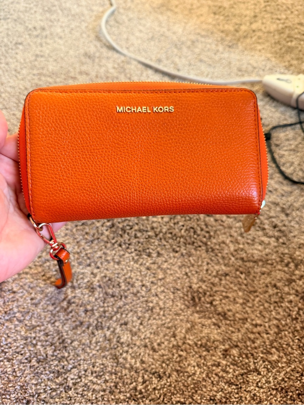Michael Kors Orange Pebbled Leather Zip Wristlet Wallet